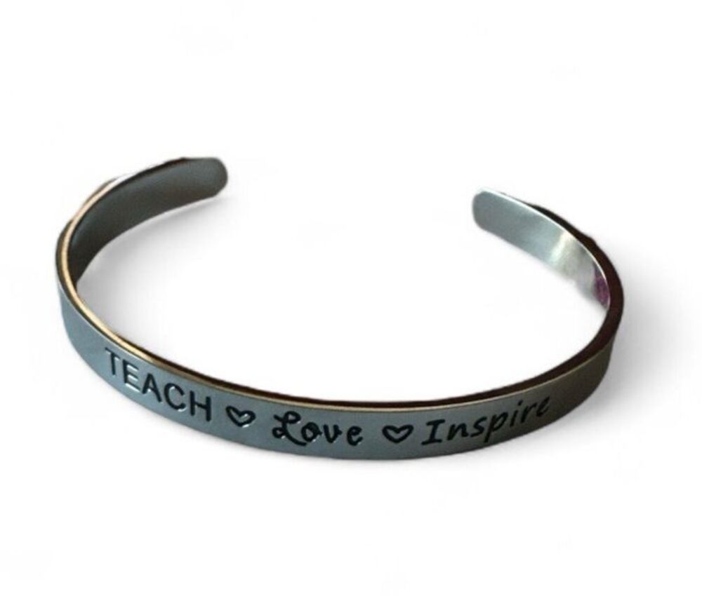Teach Love Inspire Bracelet for Teacher Gift Stainless Steel Adjustable Cuff NEW